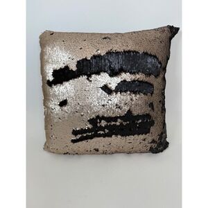 NEW Aviva Stanoff Sequin Pillow‎ Decorative Black Beige 16x16 Down Bronze Black